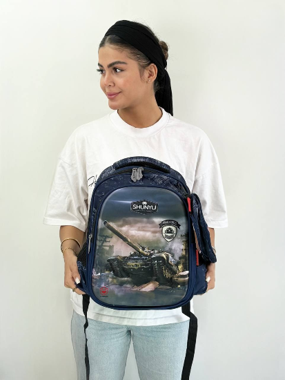 ست کوله پشتی با جامدادی مدرسه طرح تانک کد C309